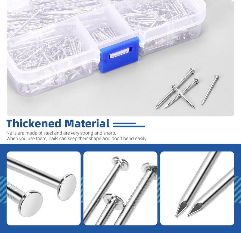 Glarks 500pcs 3/4’’ 1’’ 1-3/16’’ 1-1/2’’ Length Nail Assortment Kit, Silver Hanging Nails, Finishing Nails, Wall Nails, Wood Nails, Common Nails, Hardware Nails for Picture Wall Hanging - Image 4